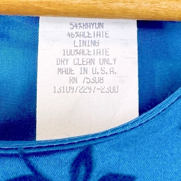 VINTAGE 90’s Niki Livas Cerulean Blue Rayon Satin Floral Velvet Tank Maxi Gown - Picture 7 of 8